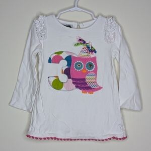 Mud Pie Owl 3 3rd Birthday Shirt 3T